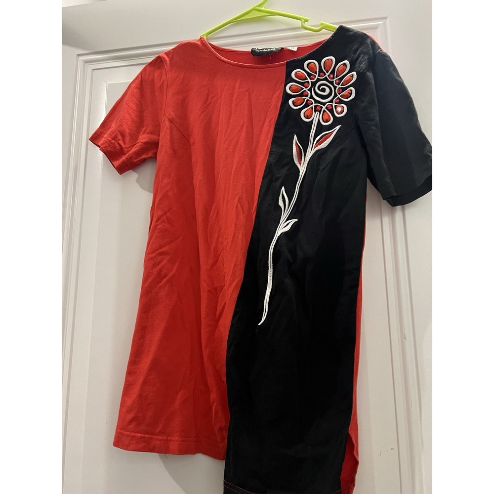 Bob Mackie XS Wearable Art Jeweled Flower Mod Short T Shirt Dress‎ Red Black